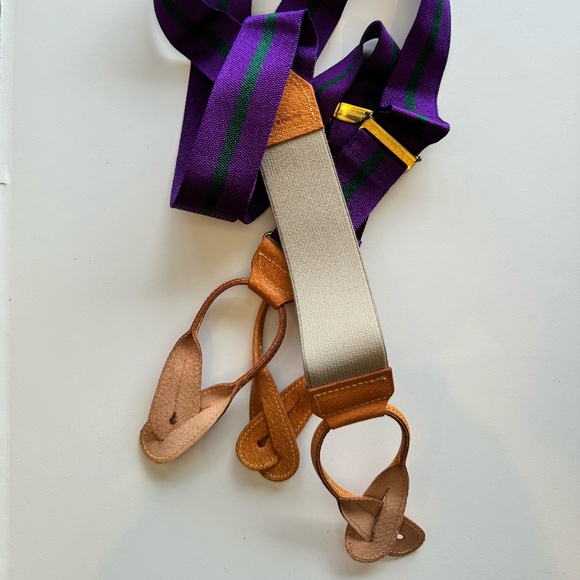Purple / Green Nylon Suspenders with Leather trim - Picture 1 of 2